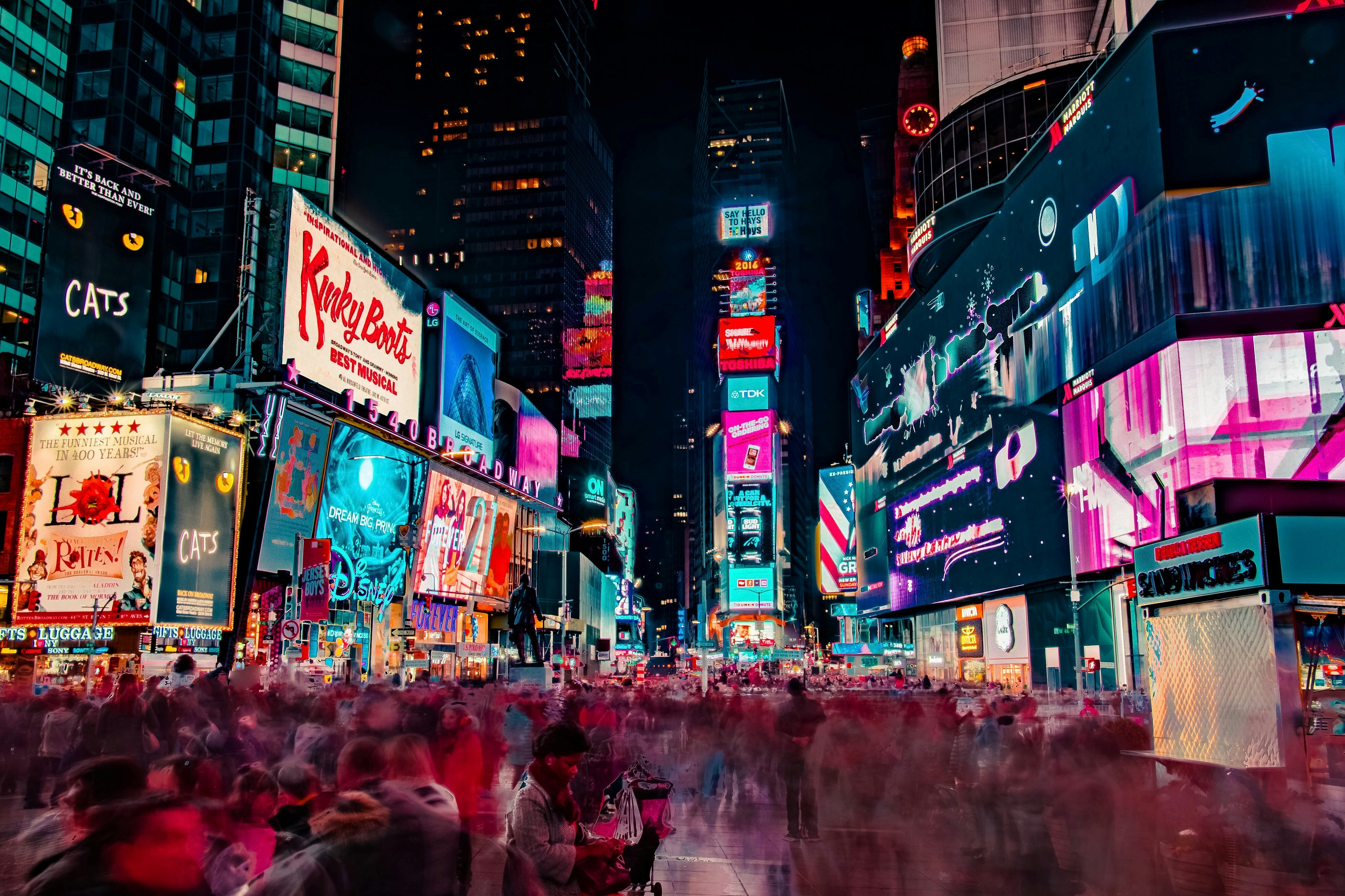 Times Square New York City at night — urban city travel planning